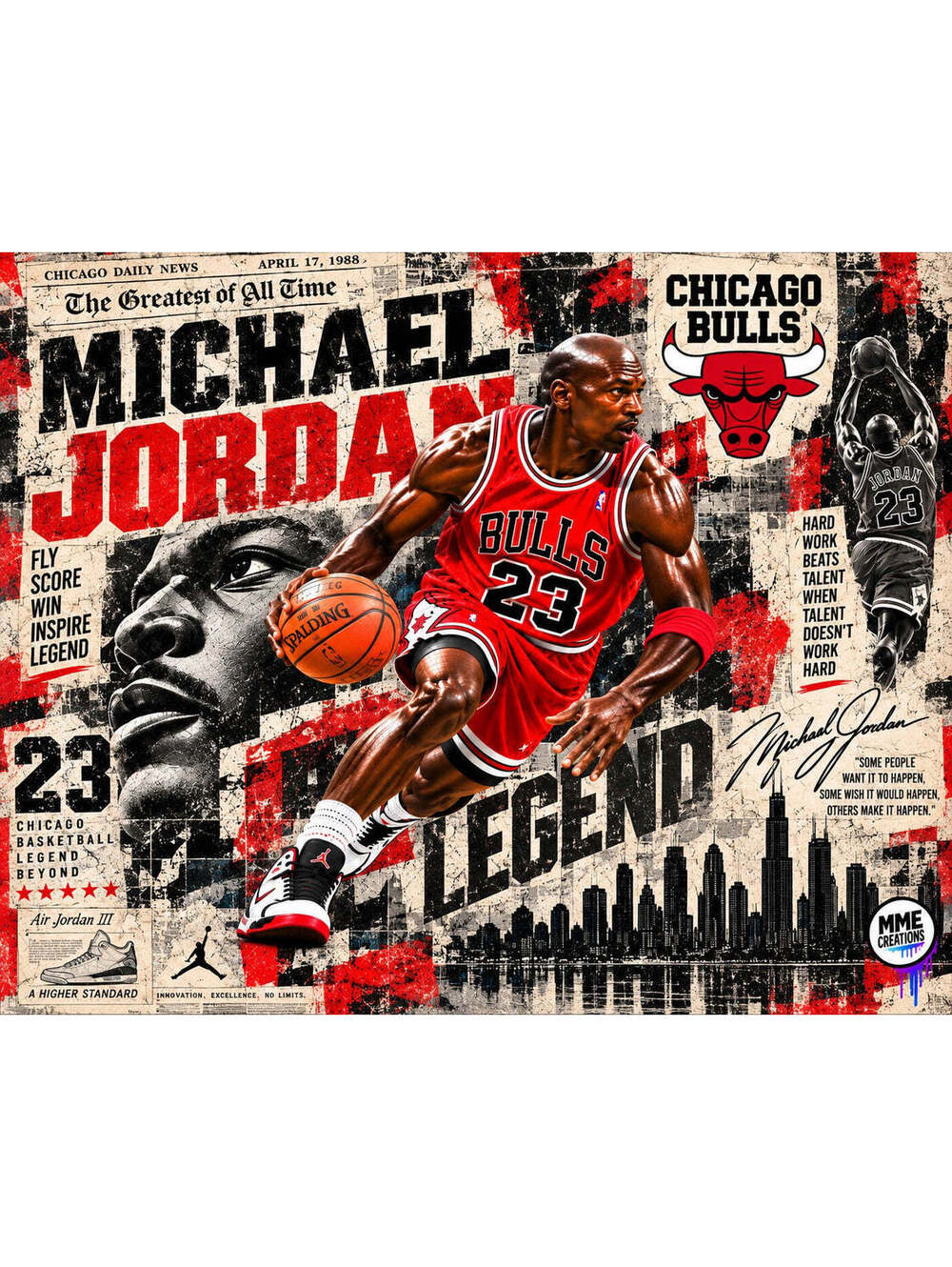 4731 Michael Jordan Newspaper Collage × Abstract AG Collection 8x10 Land Print
